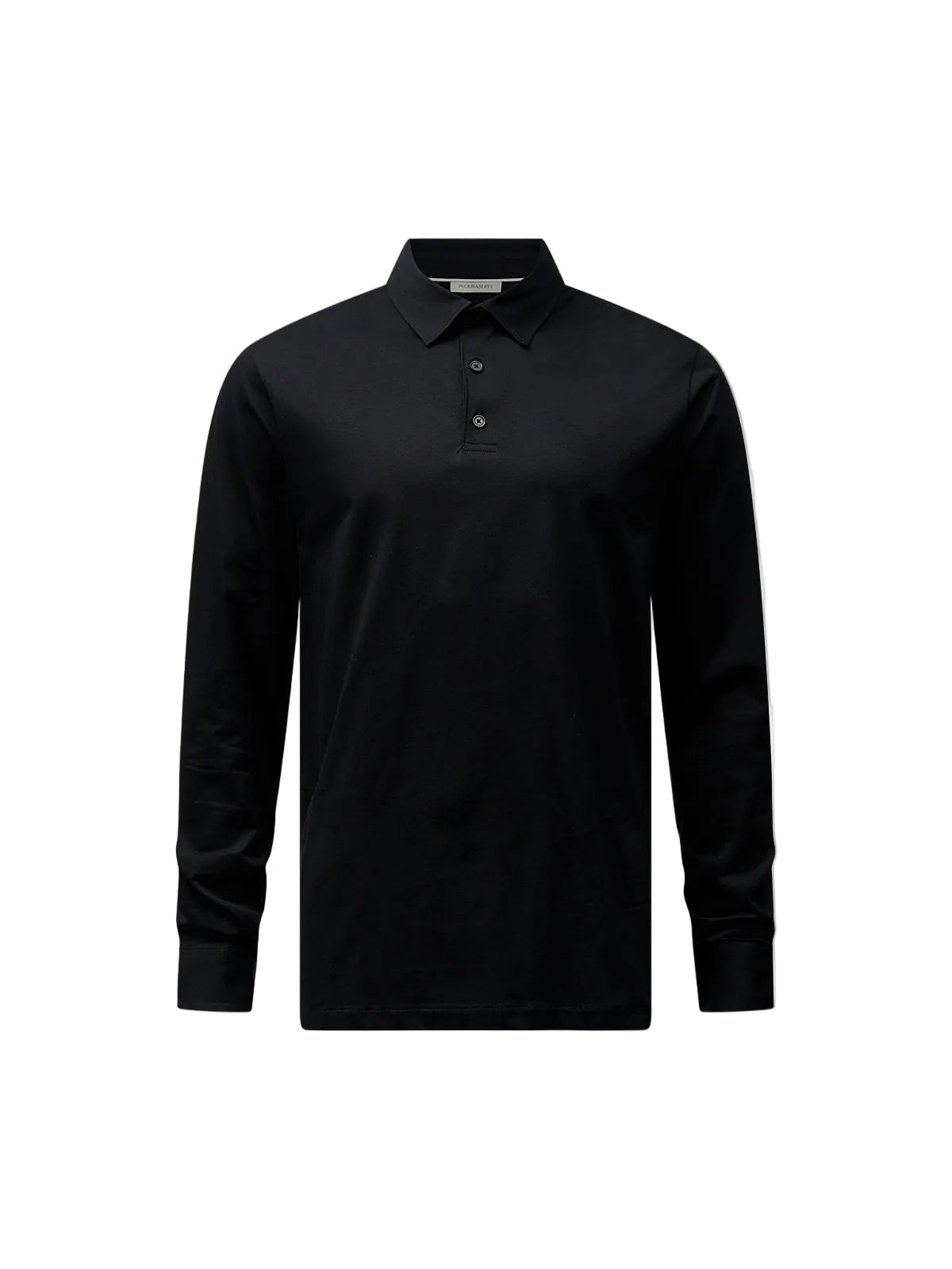 Front View of Peckham Rye Mercerised Cotton L/S Black Polo Shirt